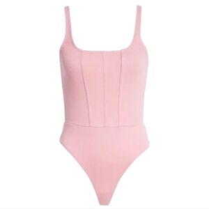 Nordstrom x Open Edit Pink Ribbed Pull On Thong Bodysuit